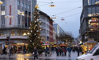Im vergangenen Jahr kam der Weihnachtsbaum auf dem Jahnplatz aus der Senne. 2022 musste die schmückende Tanne wegen der Baumschutzsatzung für viel Geld von auswärts antransportiert werden - mit gerichtlichem Nachspiel. - © Jörg Dieckmann - www.dieckmann-fotodesign.de