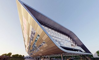 Der neue Bora-Flagshipstore an der Umgehungsstraße soll wirken wie ein startendes Flugzeug. - Lorenzateliers