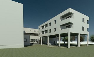 Hinter dem Friedrich-Ebert-Haus entsteht dieser Neubau mit Wohnungen. - Freie Scholle