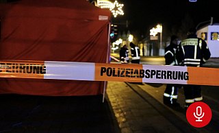 Der Tatort am ZOB in Preußisch Oldendorf blieb stundenlang abgesperrt. Dort, wo sich das Opfer befand, wurde ein Sichtschutzzelt errichtet. - Heike von Schulz