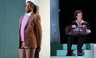 Sunnyboy Dladla (l.) in seiner Paraderolle als Almaviva und Todd Boyce als auch stimmlich überzeugender Figaro. - Lena Kern