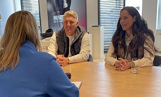 Bastian Schweinsteiger und Ana Ivanovic im Interview im Brax-Showroom in Herford. - Stackelbeck/Brax