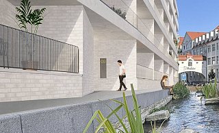 An der Ravensberger Straße soll ein helles Wohngebäude entstehen. Es liegt direkt an der freigelegten Lutter. - QLine Properties