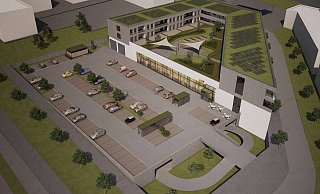 Im ersten Obergeschoss und mit Zugang zur begrünten Dachterrasse wird ein Paderborner Pflegedienst zwei Senioren-WGs im Wohn- und Gewerbekomplex in den Springbach Höfen einrichten. - Fecke Bau/Visualisierung: Büro Brockmeyer + Rüsing