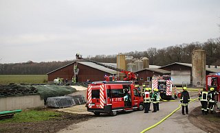 Die Feuerwehrleute waren mit einem umfangreichen Aufgebot zu einem Schweinestall in Rheda-Wiedenbrück ausgerückt. - Thorsten Heß