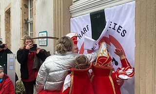 Wolle mer se reilasse? Beim Rathaussturm 2023 wich der Widerstand schnell dem Frohsinn. - Pickel-Jauh