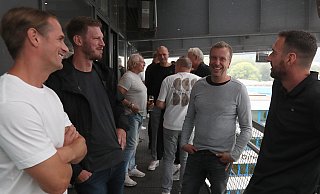 Treffen ehemaliger und aktueller Arminen in der Schüco-Arena, hier Sören Brandy (v.l.) Fabian Klos, Christoph Wortmann und Mitch Kniat. - Wolfgang Rudolf