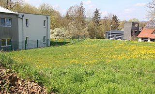 Der geplante Standort hinter der Feuerwehr aus Perspektive des DLRG-Vereinsgeländes. Vorne links befindet sich die bestehende Unterkunft am Heinrich-Kluge-Weg. - Burkhard Battran