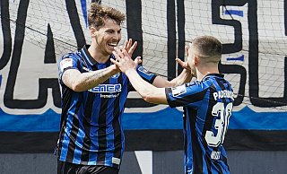 Maximilian Rohr (l.) und Florent Muslija, die hier Rohr 2:0-Treffer in Sandhausen bejubeln, wurden für die Wahl zum SCP-Spieler des Monats April nominiert. Dritter Kandidat im Bunde ist Raphael Obermair. - dpa
