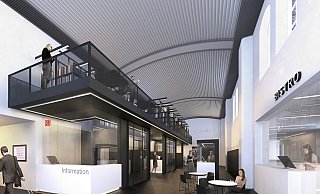 Die Galerie reicht von der Eingangshalle bis in den Alten Wartesaal. - Baulampe Architekten