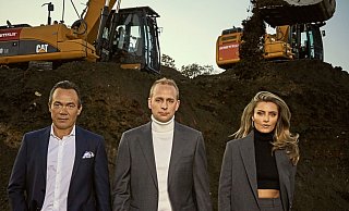 Die Gesellschafter Thomas Hagedorn (l.), Christian Hülsewig und Sophia Thomalla. - Schüttflix