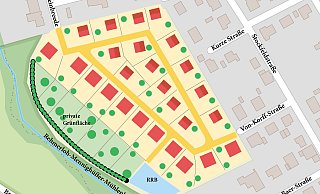 So sieht der Gestaltungsplan zum Bebauungsplan "Steinbreede" aus. An der Unterseite ist noch ein Teil des Blumengroßhandels darstellt, der umgestaltet werden müsste, damit eine Erschließung über die Stiftstraße möglich ist. - Jürgen Schultheiß