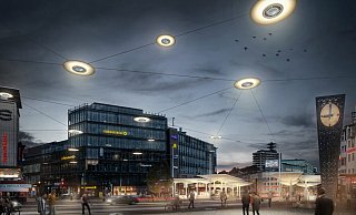 Schwebende Leuchten über dem Jahnplatz: Die Stadt hat die nötige Seilüberspannung ausgeschrieben. - loomn architektur visualisierungJost Hauer Dipl.-Ing. Arch. TU