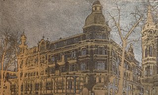 Das Druckklischee zeigt den Hohenzollernhof mit seinem markanten Zierturm über dem Entree. - Thorsten Gödecker