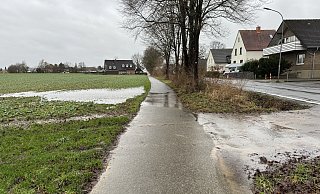 Seit November sammeln sich durch den Starkregen auf dem Rad-Gehweg an der Werler Straße große Pfützen an. - Sevim Hangül