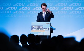 Hendrik Wüst (CDU), Ministerpräsident von Nordrhein-Westfalen, beim politischen Aschermittwoch der nordrhein-westfälischen CDU. - Rolf Vennenbernd
