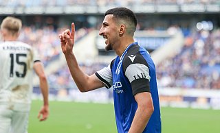 Arminia Bielefelds Nassim Boujellab bejubelt seinen Treffer gegen den SV Waldhof Mannheim. - Oliver Krato