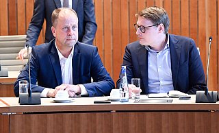 Joachim Stamp (l.), Vorsitzender der FDP in Nordrhein-Westfalen, und Moritz Körner, Generalsekretär der NRW-FDP. - Federico Gambarini
