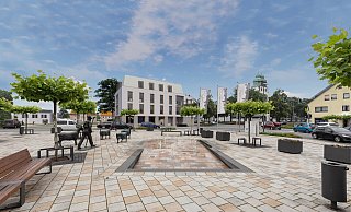 So stellt sich das von der Gemeinde beauftragte Architekturbüro AWS den zentralen Neubau vor. - AWS