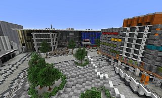 Blick auf das Neue Bahnhofsviertel in Minecraft. - Screenshot: Leander Glomm