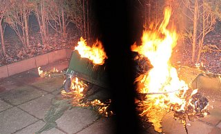 An der Birger-Forell-Straße stand dieser Müllcontainer in hellen Flammen. - Polizei Minden-Lübbecke