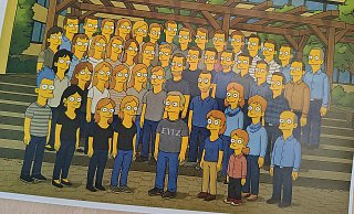 Das Kollegium des WGE gibt es nun auch KI-generiert im Simpsons-Stil. Warum die Haare dem Kollegen links im Bild zu Berge stehen, weiß niemand außer der KI. - Jan-Henrik Gerdener
