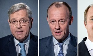 Eine Bildkombo zeigt Norbert Röttgen (l-r) Friedrich Merz und Helge Braun. (Archivbild). - Foto: Kappeler/Pedersen/dpa
