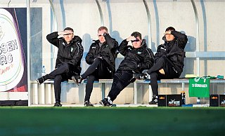 Wohin führt der eingeschlagene Weg: Das Trainerteam des SV Rödinghausen mit Nils Drube (v. l.), Robert Roelofsen, Roy Elferink und Dennis Freund. - Noah Wedel