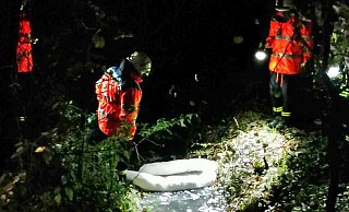 Die Feuerwehr legt am Samstagabend eine Sperre, um eine weitere Ausbreitung des Pilzes zu verlangsamen. - NW