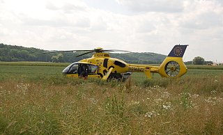 Zwei Rettungshubschrauber wurden zur Unfallstelle an der B65 gerufen. Einer davon landete auf einem Feld direkt neben der Straße. - Sandra Spieker