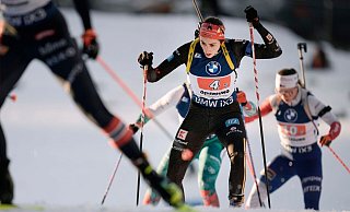 Startläuferin Vanessa Voigt traf alle ihre Schüsse. - Björn Larsson Rosvall/TT News Agency via AP/dpa