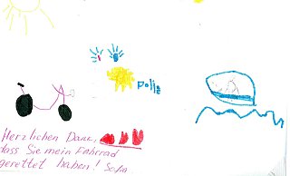 Mit diesem Bild bedankt sich das Mädchen für die Rettung ihres Fahrrades. - WSP Duisburg