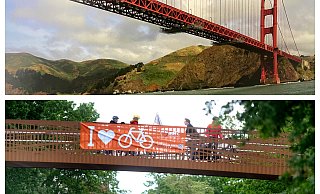 Bei der Fotoaktion werden Postkarten-Motive gesucht, die an Gütersloh erinnern. Anke Boknecht hat den Vergleich zwischen der Golden-Gate-Bridge und der B61-Brücke über den Westring gewählt. - Anke Boknecht / Andreas Frücht