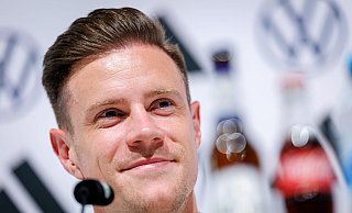 Marc-André ter Stegen bei der Pressekonferenz in Herzogenaurach. - Daniel Karmann/dpa