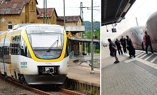 Bei einer Eurobahn (l.) und einem ICE gingen Scheiben zu Bruch. Der ICE auf dem Weg nach Düsseldorf musste damals in Gütersloh aus dem Verkehr genommen werden. - Keolis / Patrick Menzel
