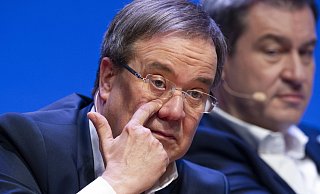 Armin Laschet und Markus Söder beim Auftakt zum Europawahlkampf 2019 in Münster. - picture alliance / SvenSimon