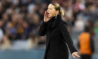 Die Schweizer Cheftrainerin Inka Grings ist mit ihrem Team bei der WM ausgeschieden. - Michael Buholzer/KEYSTONE/dpa