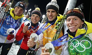 Nachträglich Olympiasieger: Die deutsche Biathlon-Staffel von 2014. - Kay Nietfeld/dpa