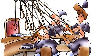 Lokalpolitik: Die wahren Strippenzieher sitzen oft auf den Stühlen daneben. - Denise Schwarze - Blanke/HSB-Cartoon