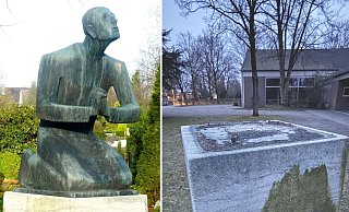 Die massive Bronzefigur des betenden Jesus' ist vom Friedhof in Harsewinkel im Kreis Gütersloh verschwunden. - Georg Terlutter/Gabriele Grund