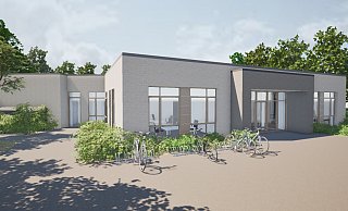 So soll's aussehen, wenn man zukünftig vom neuen Parkplatz aus über die kleine Brücke auf das Marienmünsteraner MVZ zugeht. - Architekturbüro Austermann