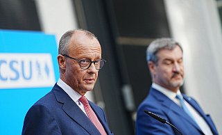 Die Parteivorsitzenden Friedrich Merz und Markus Söder haben sich über die Kanzlerkandidatur der Union geeinigt. - Kay Nietfeld/dpa