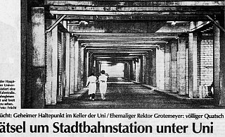 Ein Aufschrei geht durch die Labore: Von einer „geheimen" Haltestelle ist 1995 in der NW die Rede, hier im Unikeller. - NW-Artikel, 23. März 1995