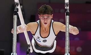 Einziger deutscher Turner in einem WM-Finale: Timo Eder. - Dita Alangkara/AP/dpa