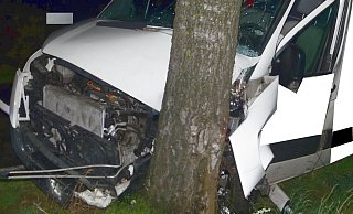 Der Transporter dürfte laut Polizei Totalschaden erlitten haben. - Polizei Minden-Lübbecke