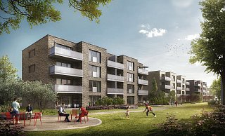 Neubaumaßnahme der Brackweder Baugenossenschaft gbb in Bielefeld-Dornberg: So werden die Häuser an der Grünewaldstraße 1-9 aussehen. - loomn architektur visualisierungJost Hauer Dipl.-Ing. Arch. TU
