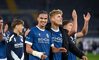 Joel Felix (l.) und Julian Kania erzielten im Hinspiel die Tore für Arminia Bielefeld gegen den SC Verl. - Teresa Kroeger