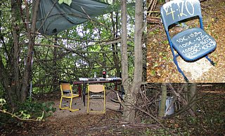 Ein mutmaßlicher Dealer ist in diesem "naturnahen Drogenladen" in einem Paderborner Waldstück aufgeflogen. - Polizei Paderborn