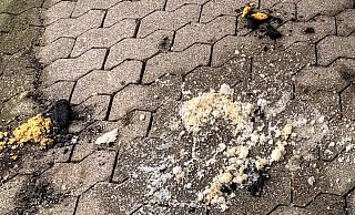 Das sind die Reste des Windel-Brandsatzes mit dem offenbar der Tesla einer Familie aus Hiddenhausen abgefackelt werden sollte. Die Kripo ermittelt in dem Fall. - Privat