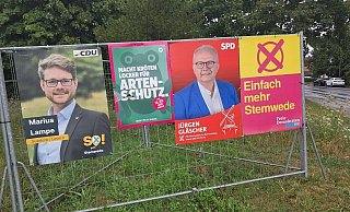 Die ersten Wahlplakate hängen bereits, wie hier in Stemwede an dafür festgelegten Örtlichkeiten. - Joern Spreen-Ledebur